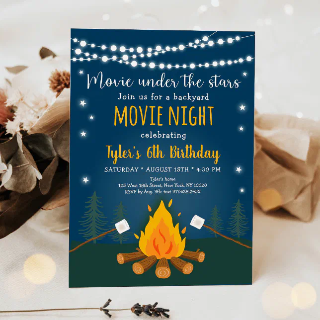 S'mores Movie Night Under The Stars Birthday Invitation | Zazzle