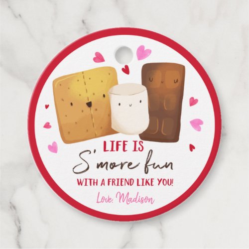 Smores Pink Hearts Valentines Day Favor Tags