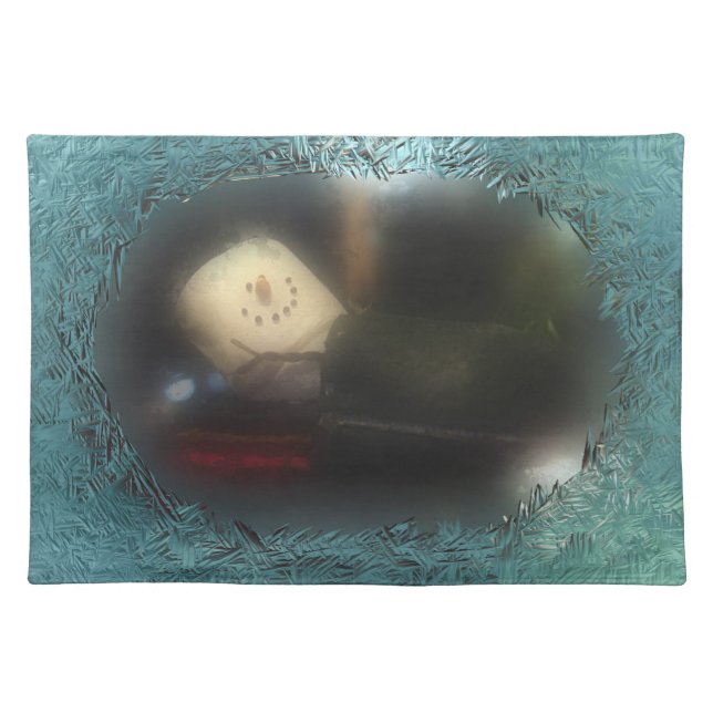S'mores Snowman Sleepingbag Blue Cloth Placemat (Front)