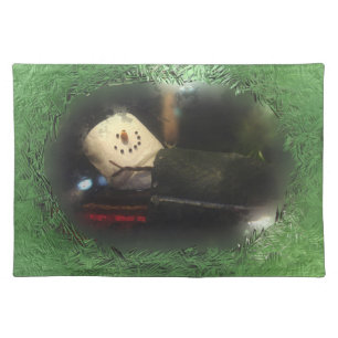 S'mores Snowman Sleepingbag Green Cloth Placemat