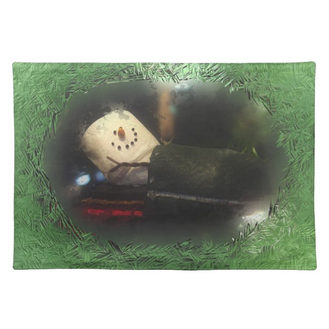 S'mores Snowman Sleepingbag Green Cloth Placemat (Front)