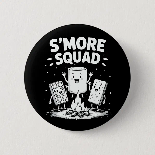 S'mores Squad Camping Campfire Cute Marshmallow Button | Zazzle