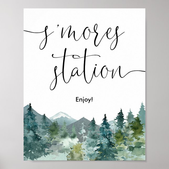 S'mores station smores bar rustic mountains poster (Front)