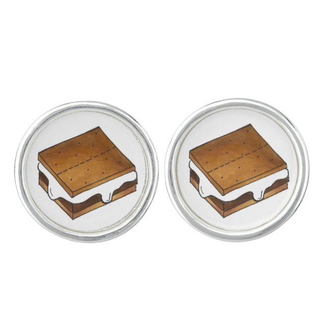 S'mores Toasted Marshmallow Campfire Smore Foodie Cufflinks (Front)