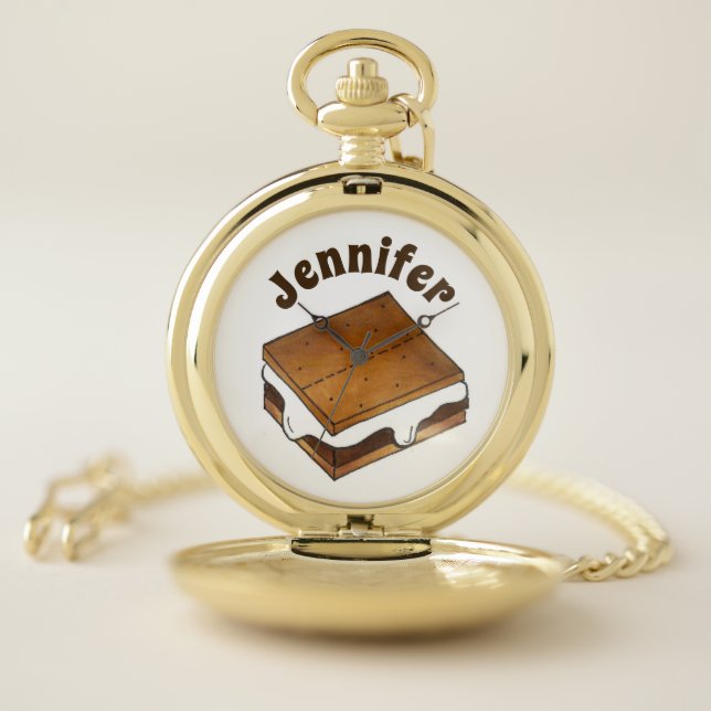 S'mores Toasted Marshmallow Campfire Smore Foodie Pocket Watch (Inside)