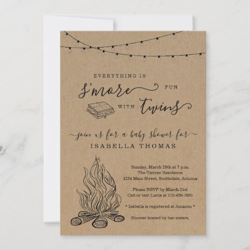 Smores Twins Baby Shower Invitation