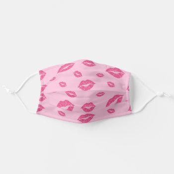Smothered In Smooches Pink Lipstick Kisses Adult Cloth Face Mask by HolidayInk at Zazzle
