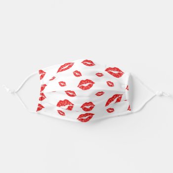 Smothered In Smooches Red Lipstick Kisses Adult Cloth Face Mask by HolidayInk at Zazzle