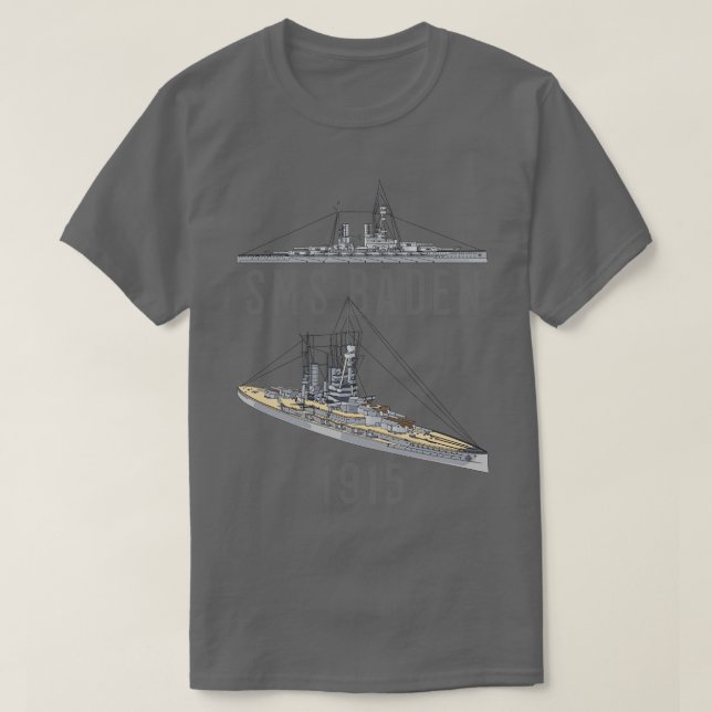 SMS Baden German 1915 WW1 Battleship Diagrams Gift T-Shirt (Design Front)