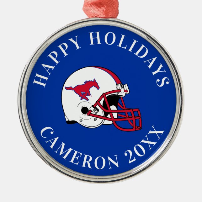 SMU Football Metal Ornament (Front)