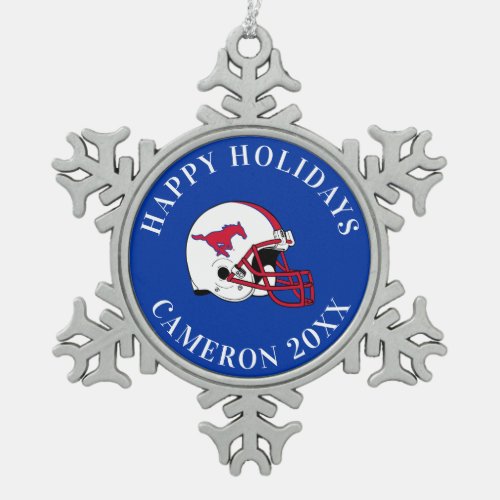 SMU Football Snowflake Pewter Christmas Ornament