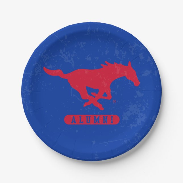SMU Mustangs Alumni Distressed Paper Plates (Front)