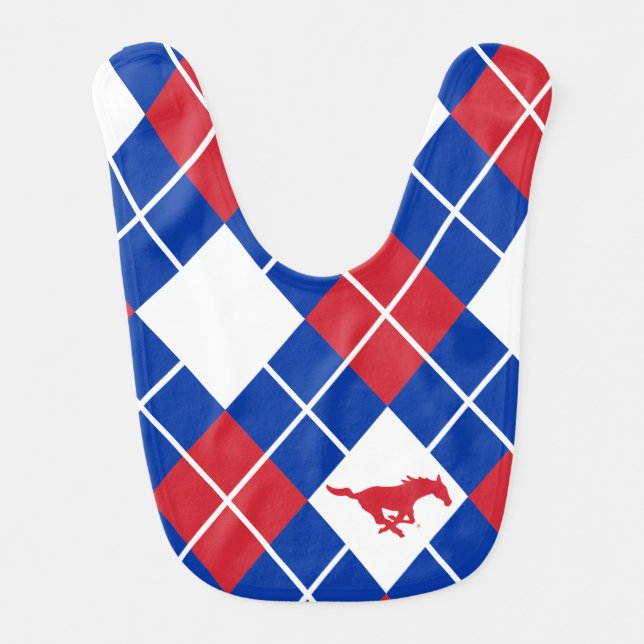 SMU Mustangs Argyle Pattern Baby Bib (Front)