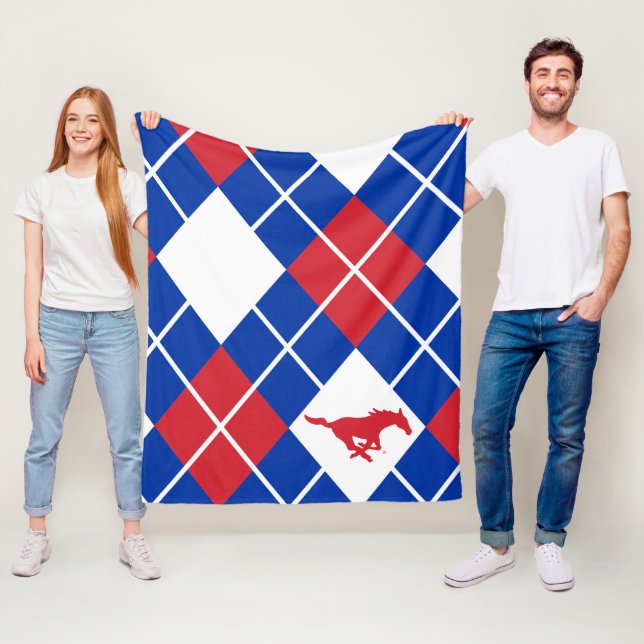 SMU Mustangs Argyle Pattern Fleece Blanket (In Situ)