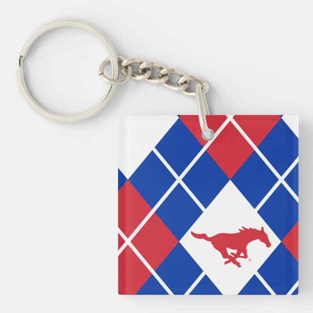SMU Mustangs Argyle Pattern Keychain (Front)