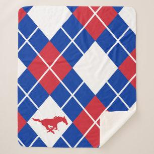 SMU Mustangs Argyle Pattern Sherpa Blanket