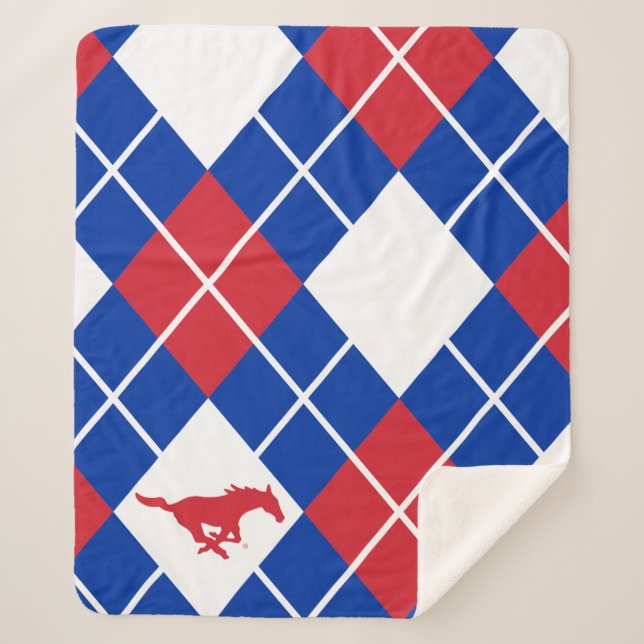 SMU Mustangs Argyle Pattern Sherpa Blanket (Front)