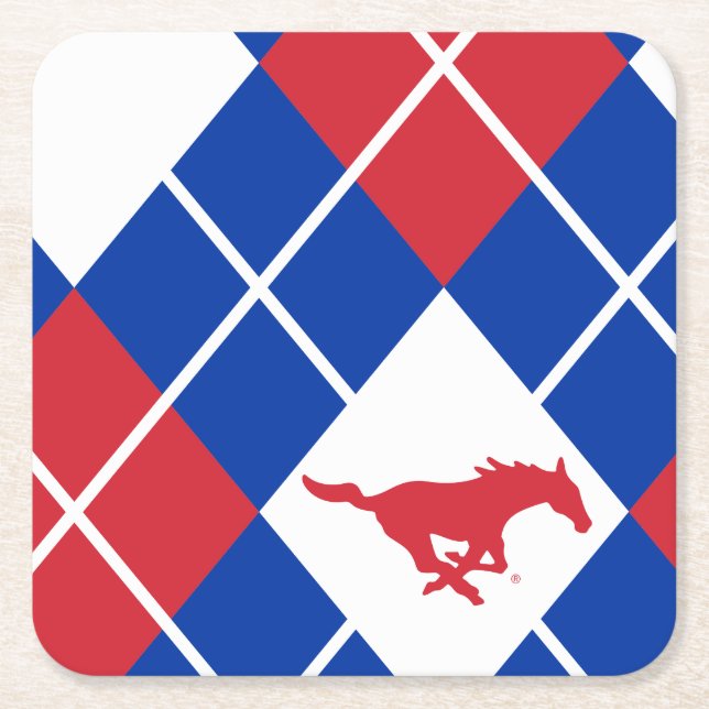 SMU Mustangs Argyle Pattern Square Paper Coaster (Front)