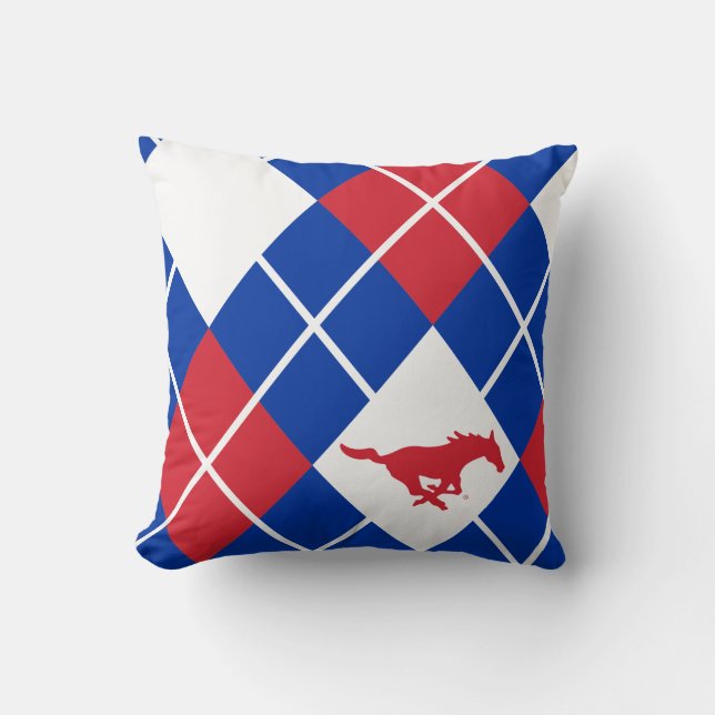 SMU Mustangs Argyle Pattern Throw Pillow (Front)