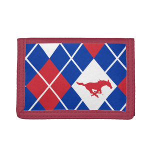SMU Mustangs Argyle Pattern Trifold Wallet