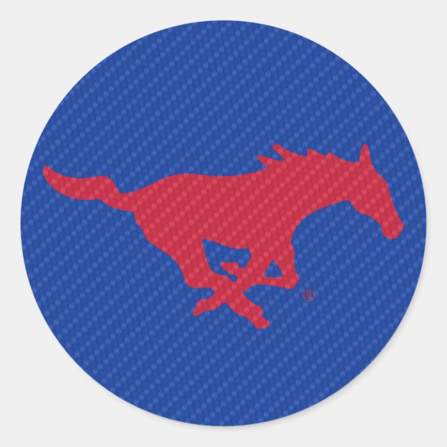SMU Mustangs Carbon Fiber Pattern Classic Round Sticker (Front)