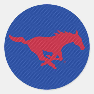 SMU Mustangs Carbon Fiber Pattern Classic Round Sticker