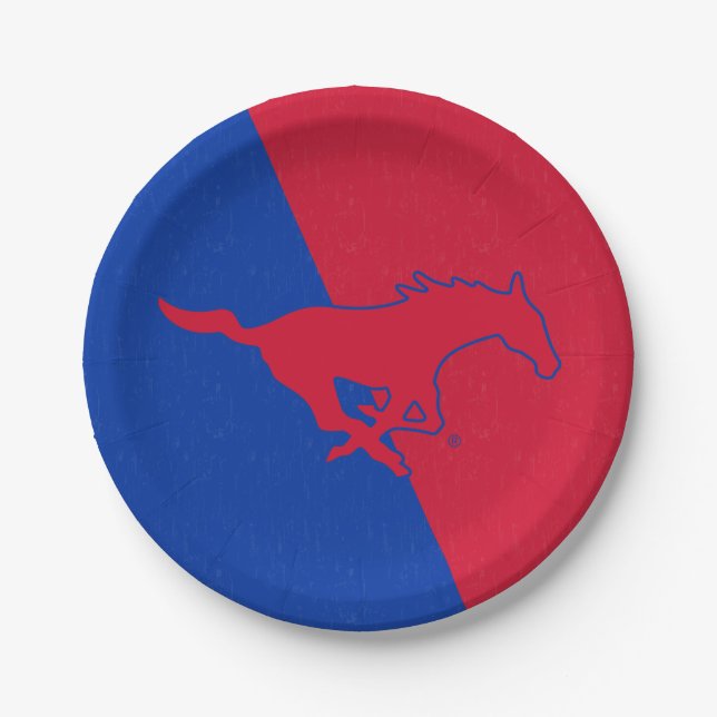 SMU Mustangs Color Block Distressed Paper Plates (Front)