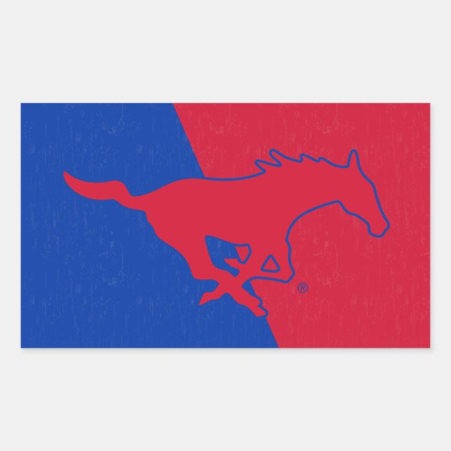 SMU Mustangs Color Block Distressed Rectangular Sticker (Front)
