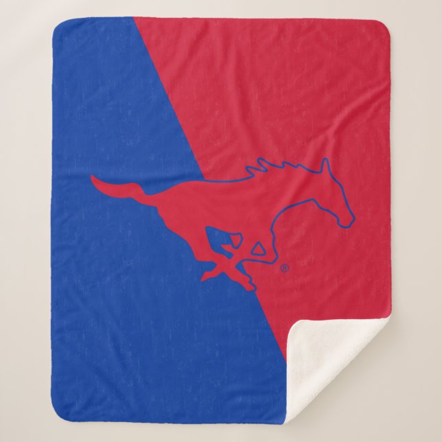 SMU Mustangs Color Block Distressed Sherpa Blanket (Front)