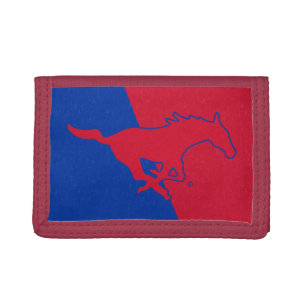 SMU Mustangs Color Block Distressed Trifold Wallet