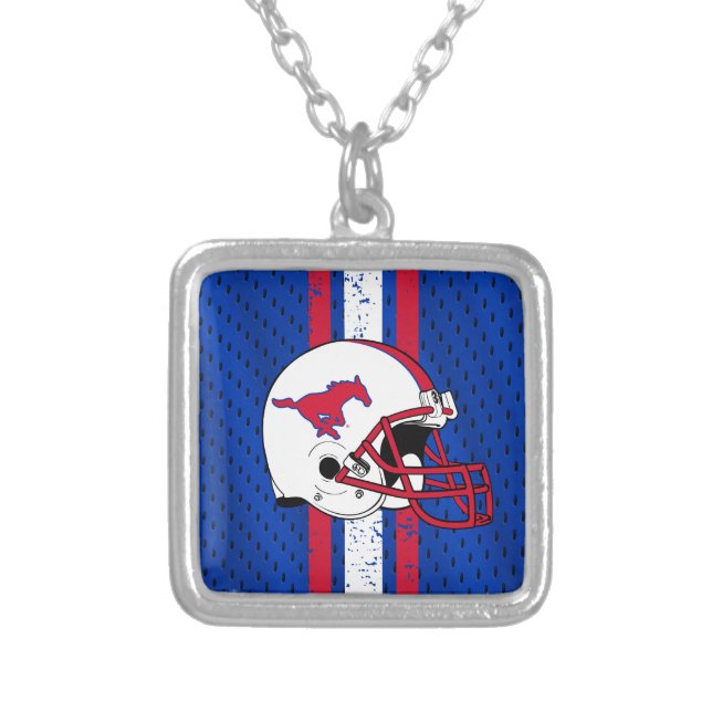 SMU Mustangs Jersey Silver Plated Necklace (Front)