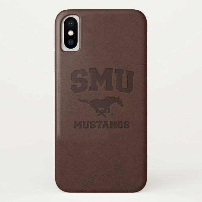 SMU Mustangs Leather Case-Mate iPhone Case (Back)