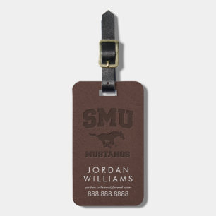 SMU Mustangs Leather Luggage Tag