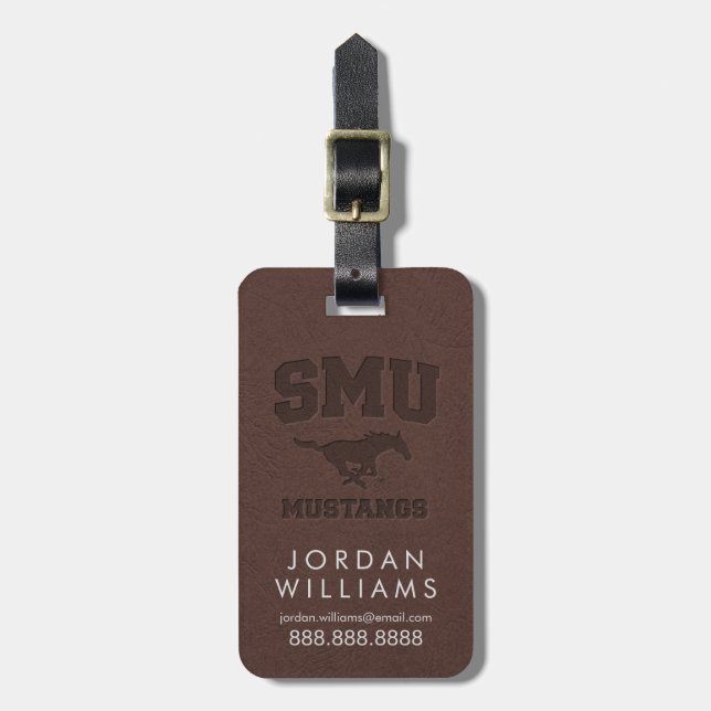 SMU Mustangs Leather Luggage Tag (Front Vertical)