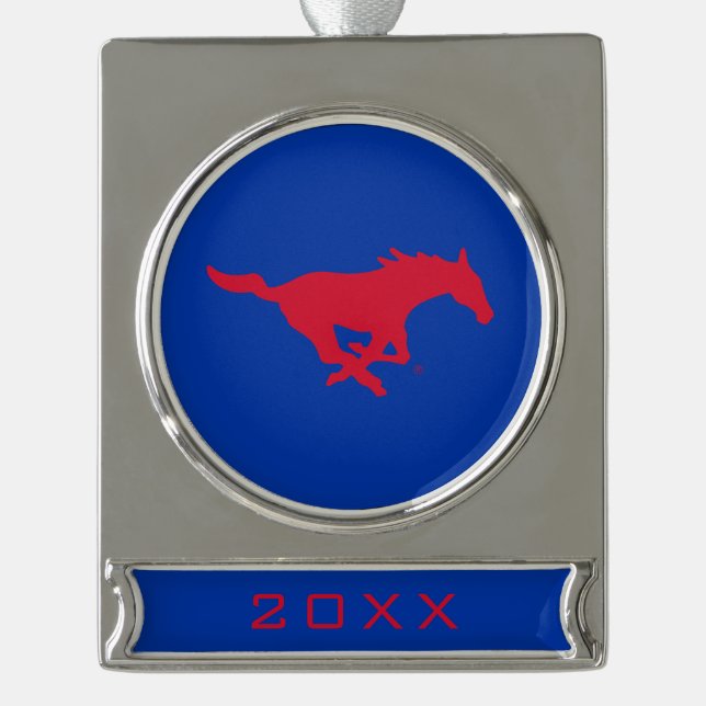 SMU Mustangs Logo Silver Plated Banner Ornament (Front)