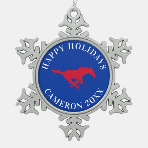 SMU Mustangs Logo Snowflake Pewter Christmas Ornament