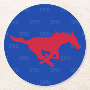 SMU Mustangs Logo Watermark Round Paper Coaster