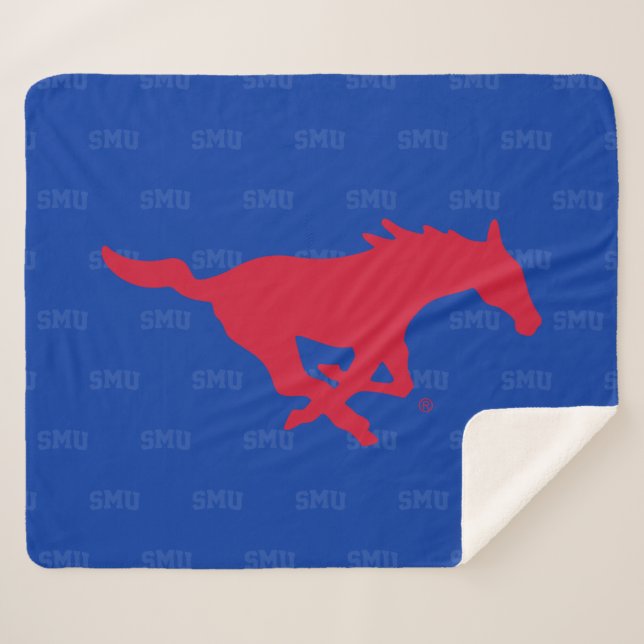 SMU Mustangs Logo Watermark Sherpa Blanket (Front (Horizontal))