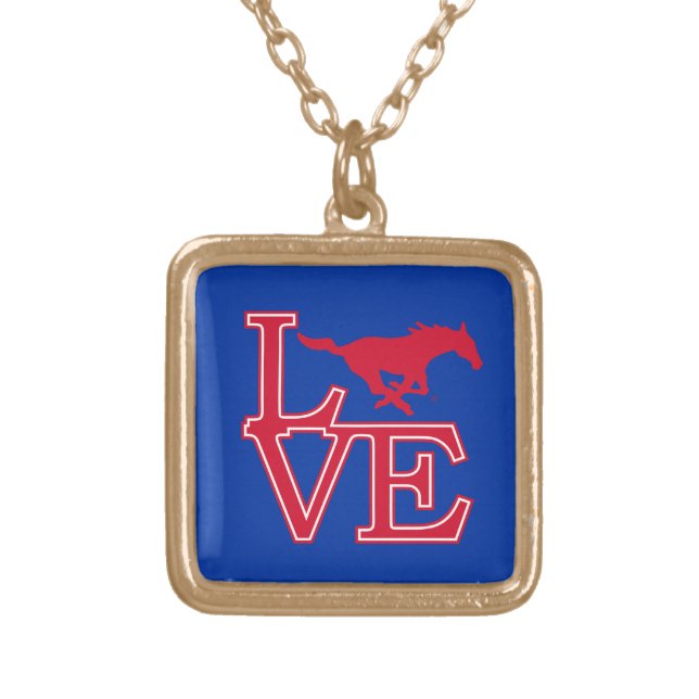 SMU Mustangs Love Gold Plated Necklace (Front)