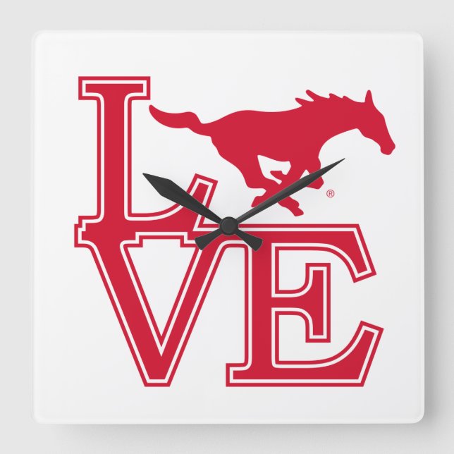 SMU Mustangs Love Square Wall Clock (Front)