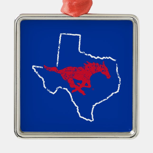 SMU Mustangs State Love Metal Ornament (Front)
