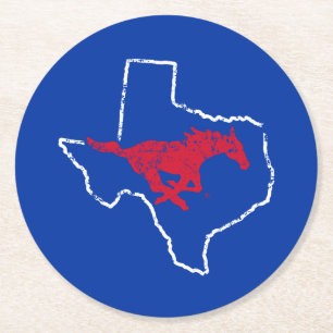 SMU Mustangs State Love Round Paper Coaster