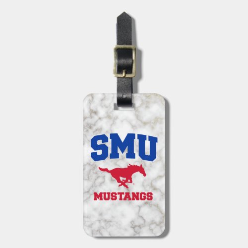 SMU Mustangs White Marble Luggage Tag