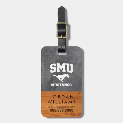SMU Mustangs Wood Cement Half White Luggage Tag