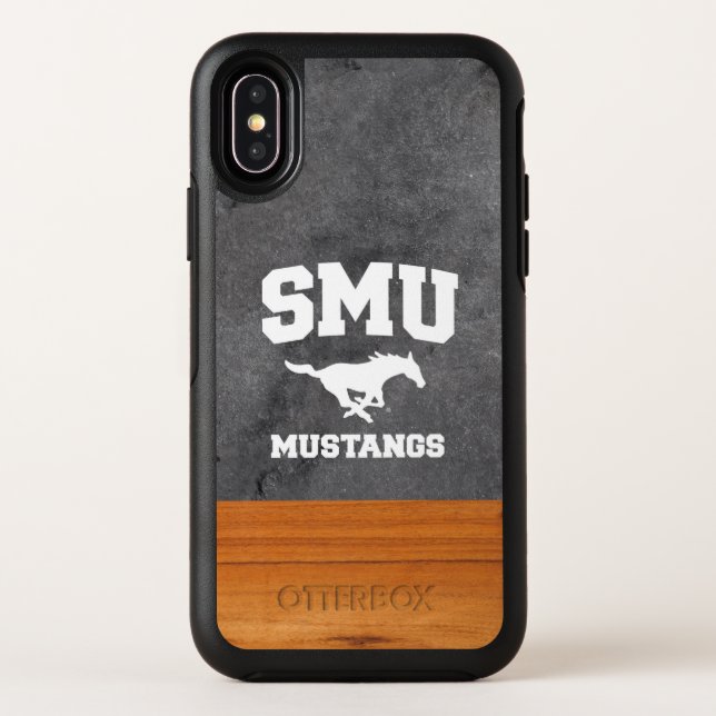 SMU Mustangs Wood Cement Half White Otterbox iPhone Case (Back)