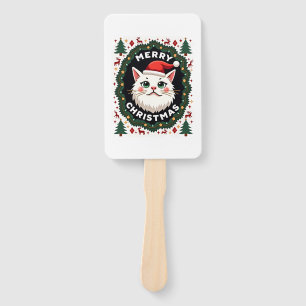 Smudge Cat Ugly Christmas Sweater (1) Hand Fan