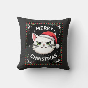 Smudge Cat Ugly Christmas Sweater (1) Throw Pillow