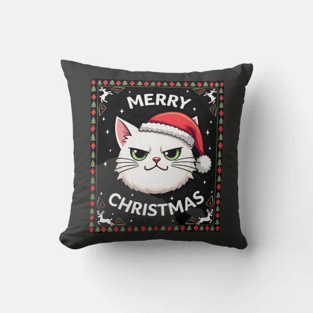 Smudge Cat Ugly Christmas Sweater  (1) Throw Pillow (Front)