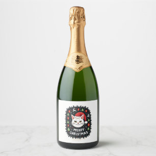 Smudge Cat Ugly Christmas Sweater (2) Sparkling Wine Label