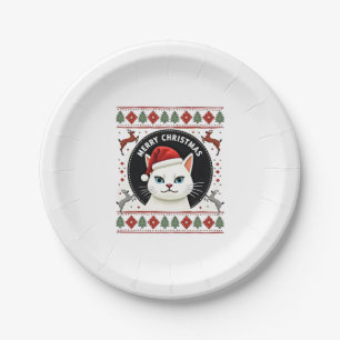 Smudge Cat Ugly Christmas Sweater (3) Paper Plates